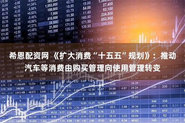 希恩配资网 《扩大消费“十五五”规划》：推动汽车等消费由购买管理向使用管理转变